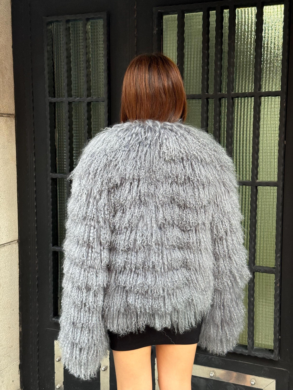 Gray Women Luxury Mongolian Sheepskin Tibetan Fur Coat | Handmade Winter Fluffy Lamb Fur Outerwear | Full Skin Shaggy Tibetan Fur Coat