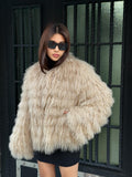 Camel Women Luxury Mongolian Sheepskin Tibetan Fur Coat | Handmade Winter Fluffy Lamb Fur Outerwear | Full Skin Shaggy Tibetan Fur Coat