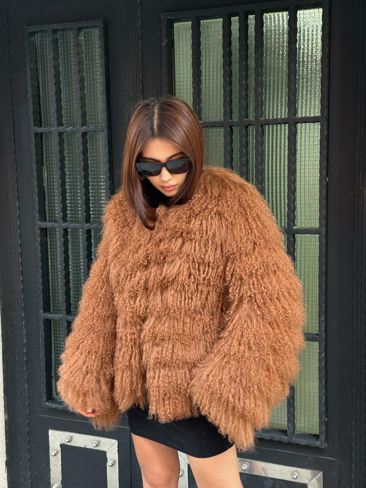Brown Women Luxury Sheepskin Tibetan Fur Coat | Handmade Winter Fluffy Lamb Fur Outerwear | Full Skin Shaggy Mongolian Tibetan Fur Coat