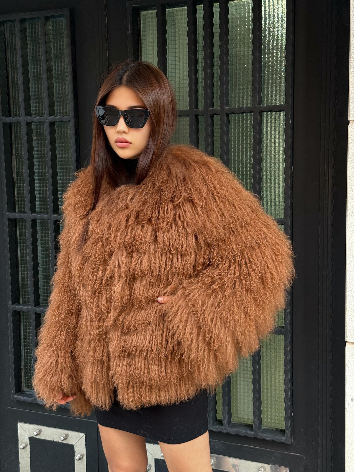 Brown Women Luxury Sheepskin Tibetan Fur Coat | Handmade Winter Fluffy Lamb Fur Outerwear | Full Skin Shaggy Mongolian Tibetan Fur Coat