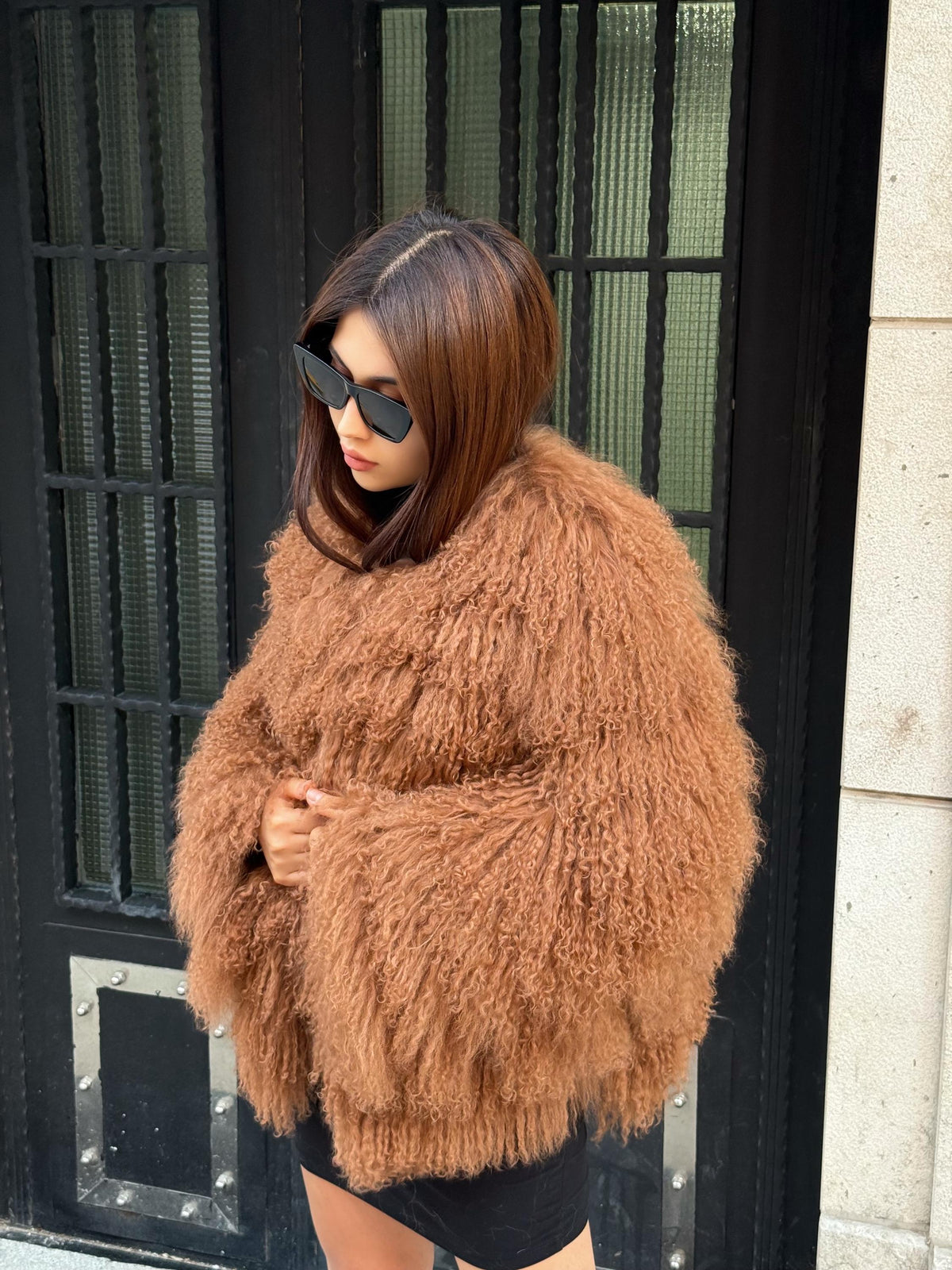 Brown Women Luxury Sheepskin Tibetan Fur Coat | Handmade Winter Fluffy Lamb Fur Outerwear | Full Skin Shaggy Mongolian Tibetan Fur Coat