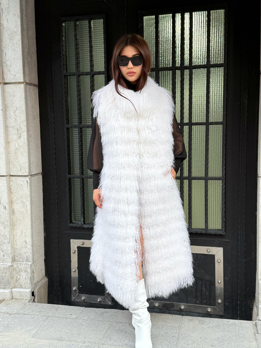 Long White Tibetan Lamb Fur Vest – Genuine Shearling Sleeveless Coat, Handmade Women’s Luxury Mongolian Tibetan Fur Outerwear | Gift For Her