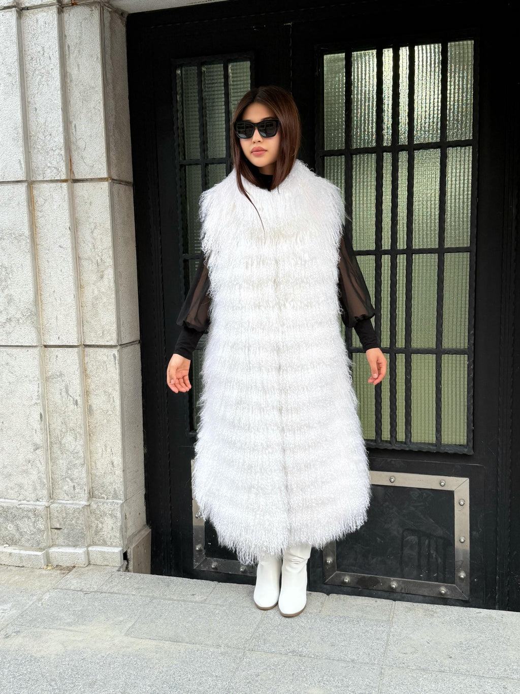 Long White Tibetan Lamb Fur Vest – Genuine Shearling Sleeveless Coat, Handmade Women’s Luxury Mongolian Tibetan Fur Outerwear | Gift For Her