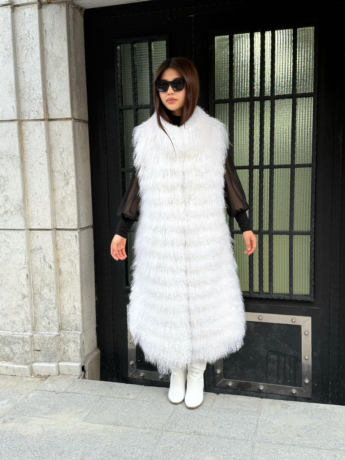 Long White Tibetan Lamb Fur Vest – Genuine Shearling Sleeveless Coat, Handmade Women’s Luxury Mongolian Tibetan Fur Outerwear | Gift For Her