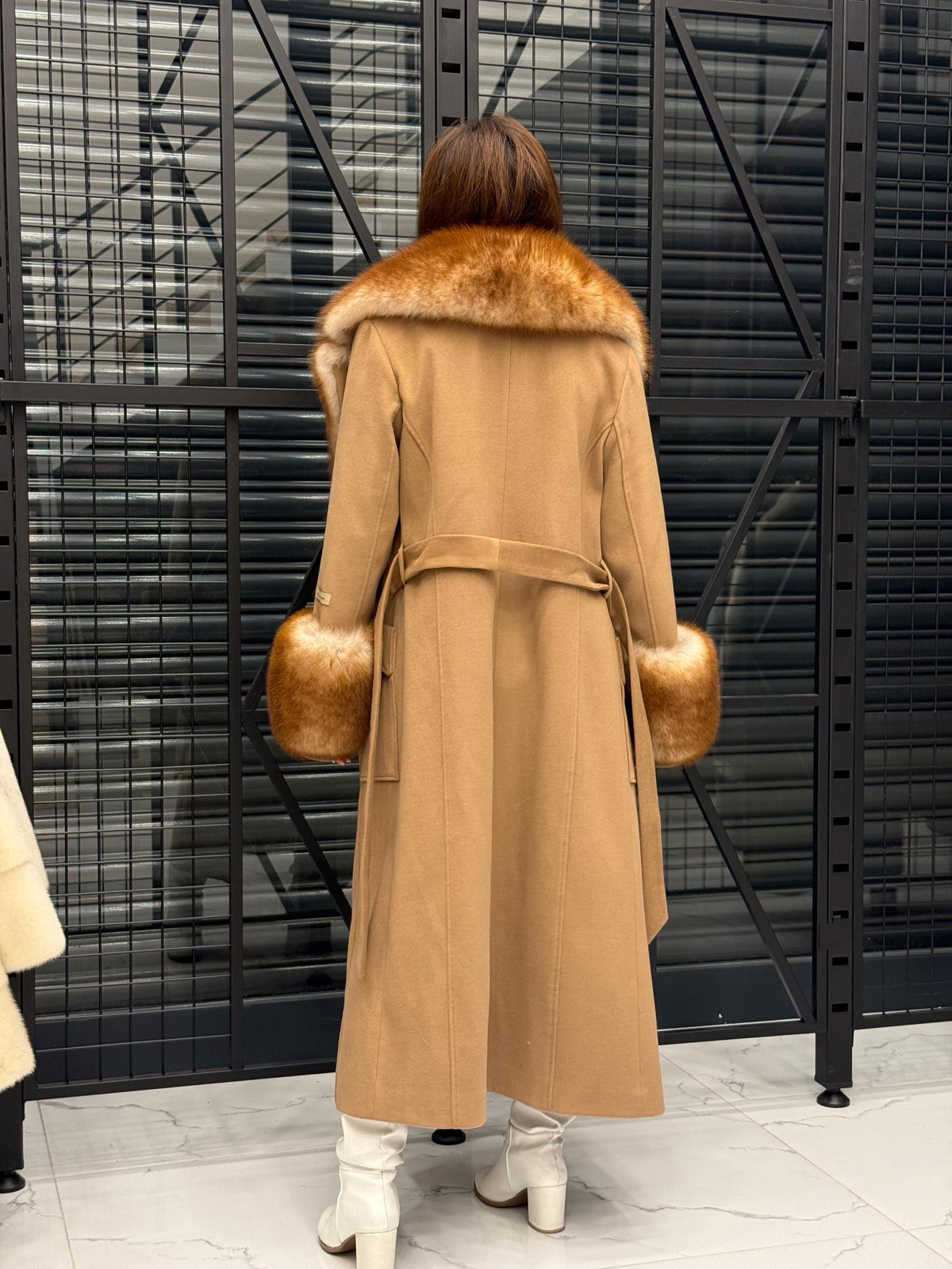 Camel Long Cashmere Collar&Cuffs Huge Fox Fur Coat, Women Fox Fur Jacket. - Camel Fox Fur Jacket -Fox Fur Jacket