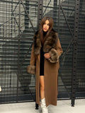Brown Long Cashmere Collar&Cuffs Fox Fur Coat, Women Fox Fur Jacket - Sable Brown Fox Fur Jacket