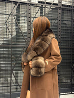 Brown Long Cashmere Collar&Cuffs Fox Fur Coat, Women Fox Fur Jacket - Sable Brown Fox Fur Jacket
