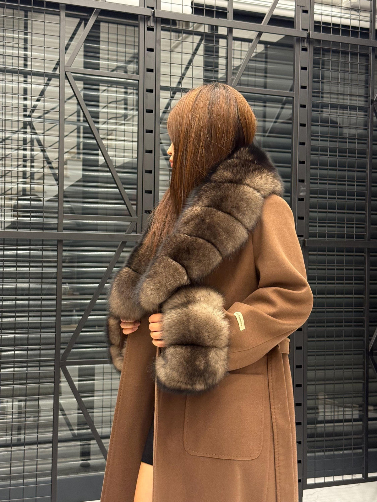 Brown Long Cashmere Collar&Cuffs Fox Fur Coat, Women Fox Fur Jacket - Sable Brown Fox Fur Jacket