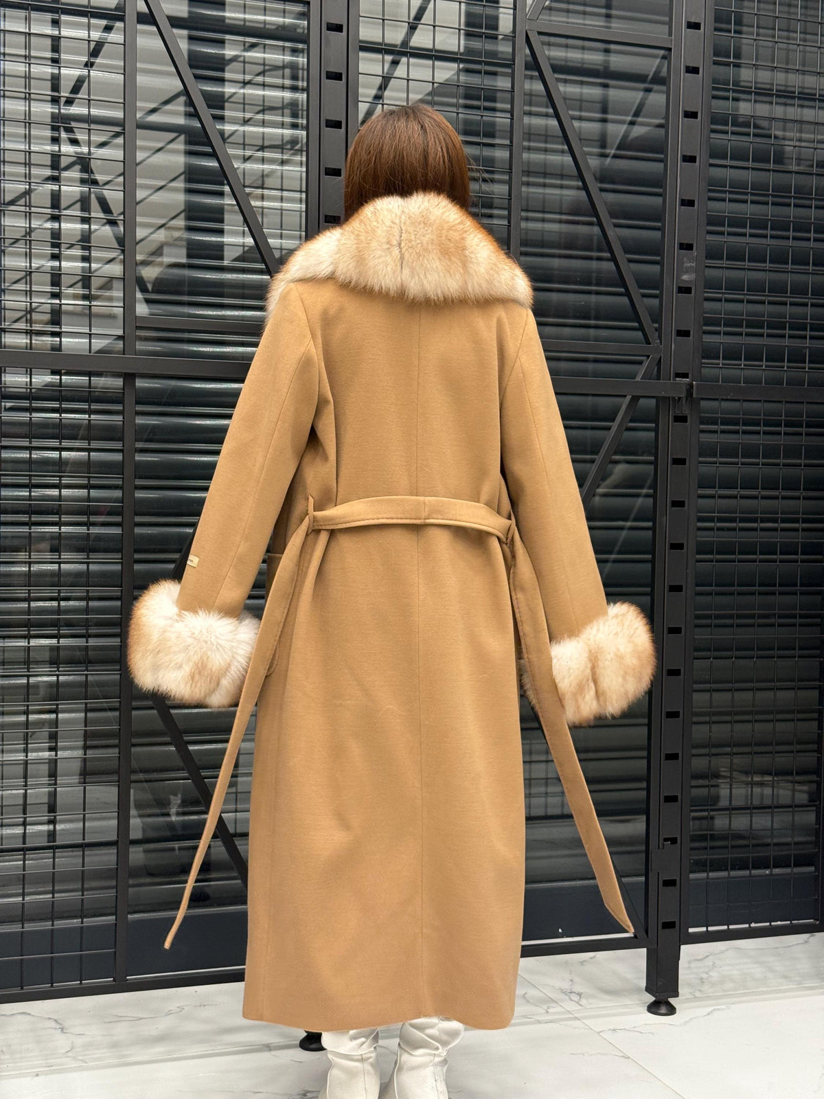 Camel Long Cashmere Collar&Cuffs Huge Fox Fur Coat, Women Fox Fur Jacket. - Camel Fox Fur Jacket -Fox Fur Jacket