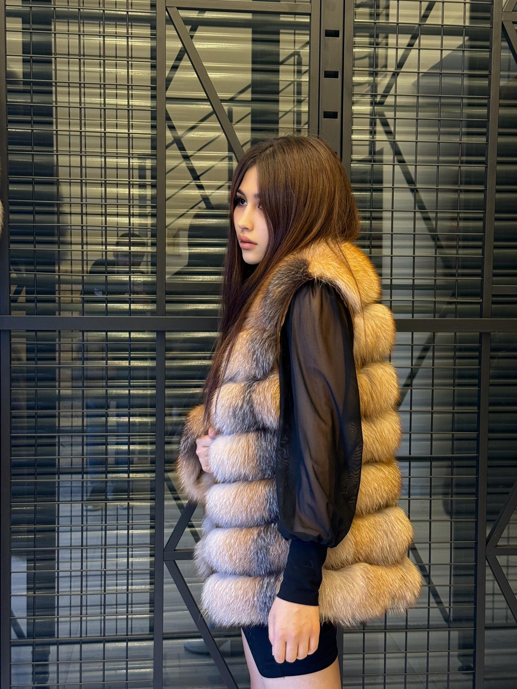 Luxury Frost Fox Fur Coat Detachable Sleeves, 2-in-1 Vest & Coat For Women