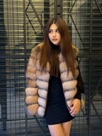 Luxury Frost Fox Fur Coat Detachable Sleeves, 2-in-1 Vest & Coat For Women