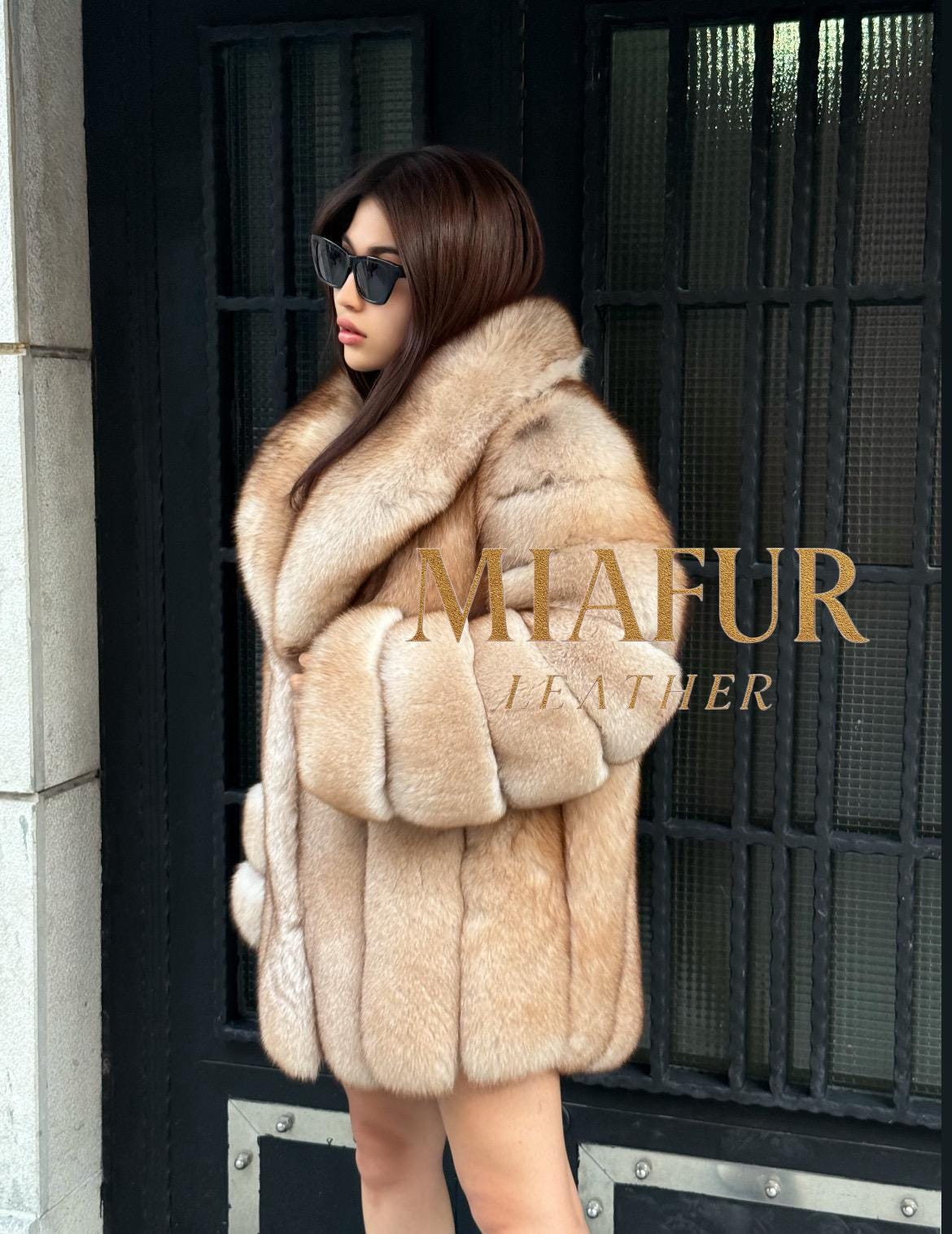 Gold Beige Fox Fur Jacket: Women’s Handmade Fur Coat