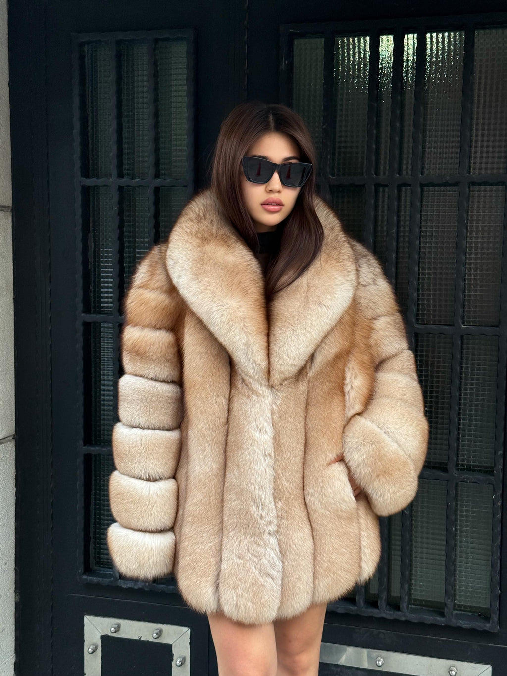 Gold Beige Fox Fur Jacket: Women’s Handmade Fur Coat