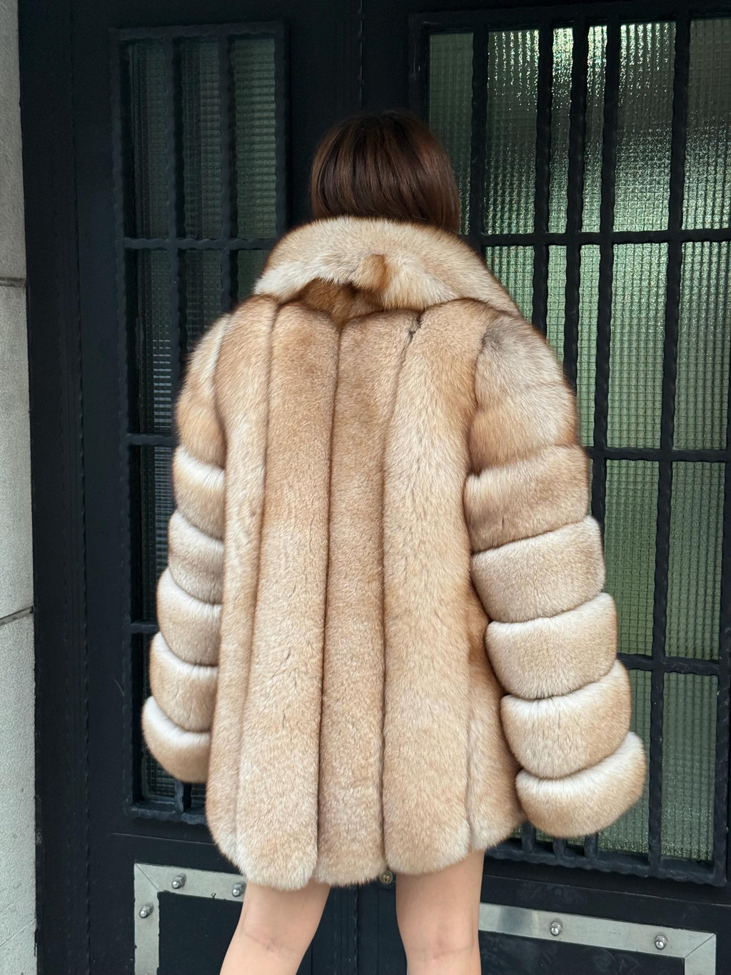 Gold Beige Fox Fur Jacket: Women’s Handmade Fur Coat