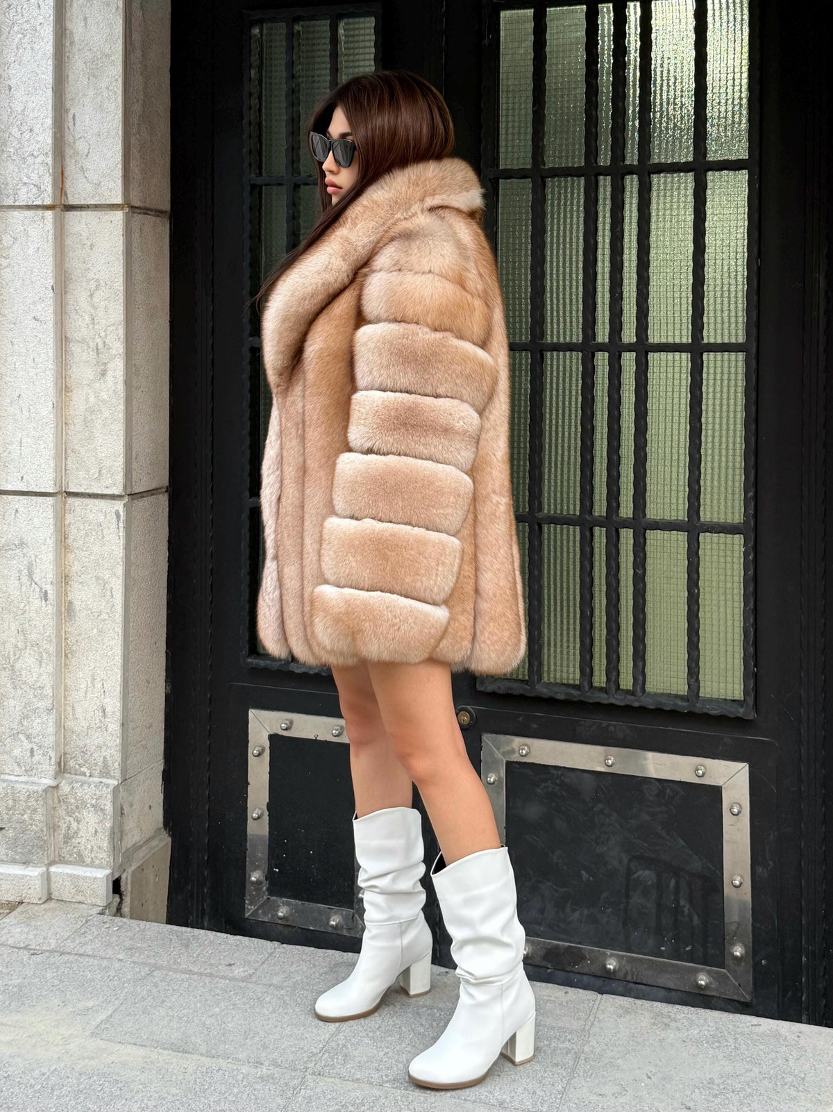 Gold Beige Fox Fur Jacket: Women’s Handmade Fur Coat