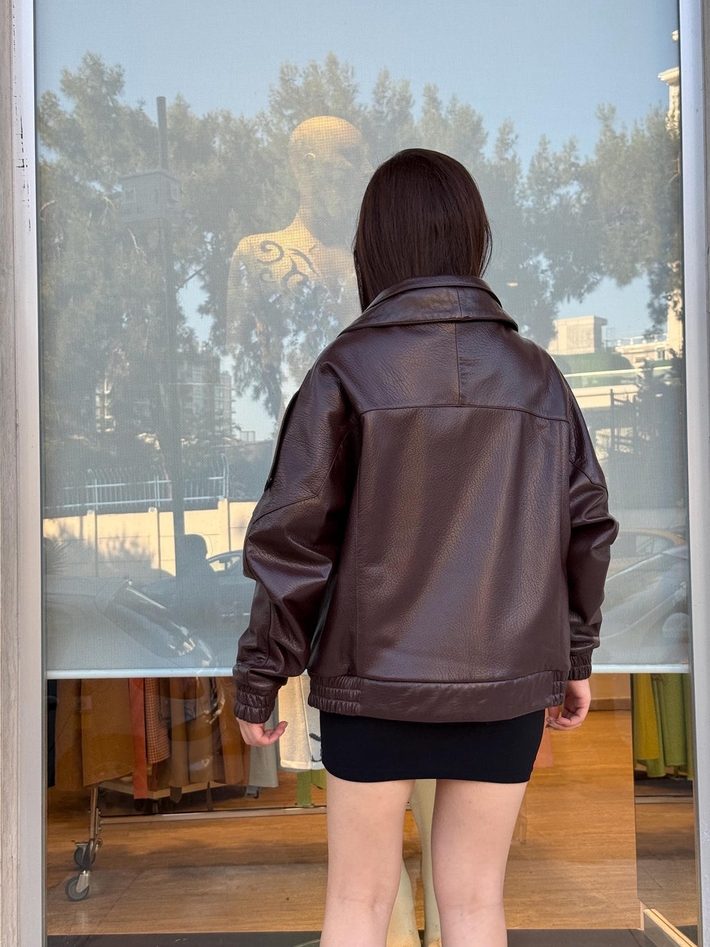 Burgundy Sheepskin Leather Bomber Jacket: Women's Oversized Coat