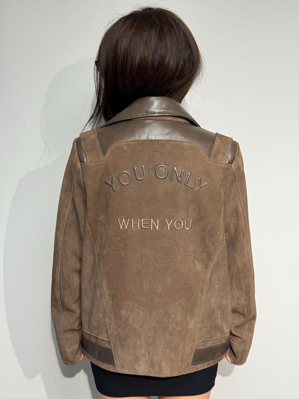 Embroidered Suede Leather Aviator Jacket - Limited Edition Lambskin Coat For Women