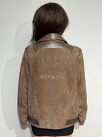 Embroidered Suede Leather Aviator Jacket - Limited Edition Lambskin Coat For Women