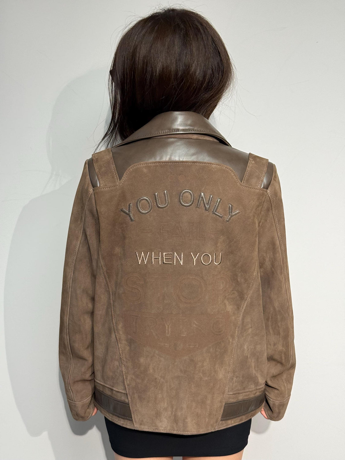 Embroidered Suede Leather Aviator Jacket - Limited Edition Lambskin Coat For Women