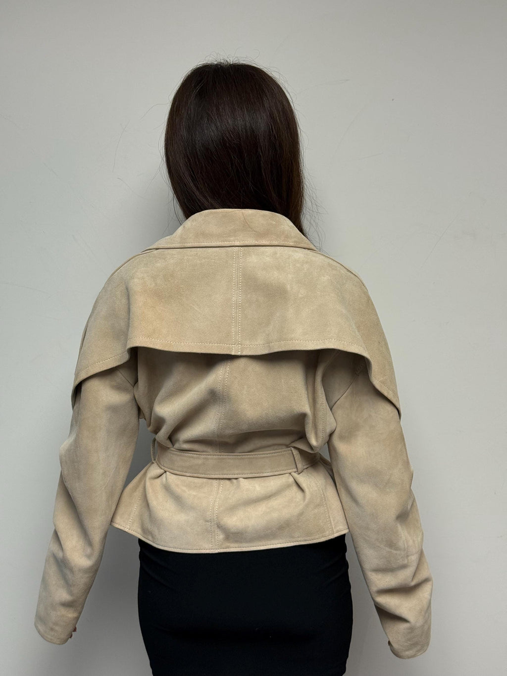 Limited Edition Cream Suede Jacket, Short Casual Coat For Women