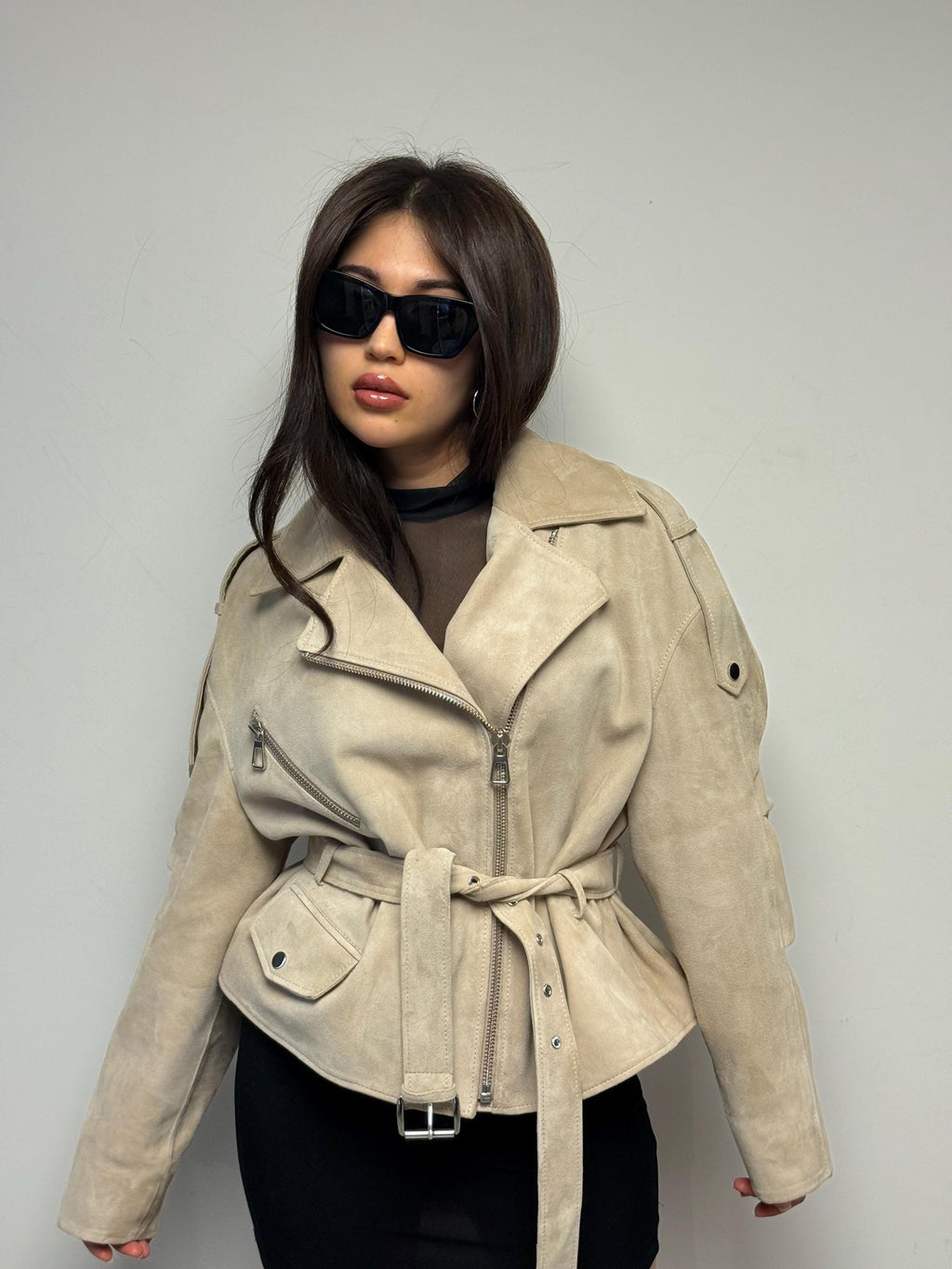 Limited Edition Cream Suede Jacket, Short Casual Coat For Women
