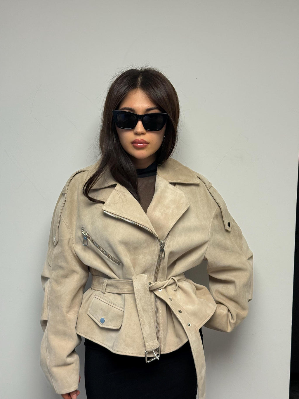 Limited Edition Cream Suede Jacket, Short Casual Coat For Women