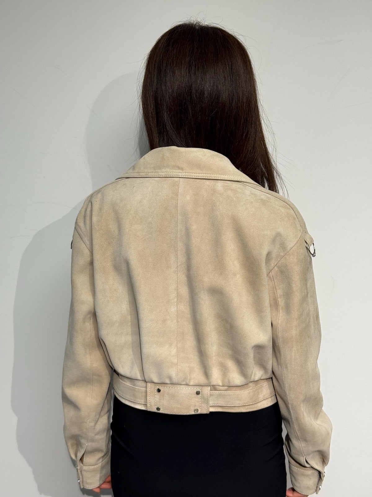 Cream Suede Leather Aviator Jacket - Handmade Oversized Biker Style