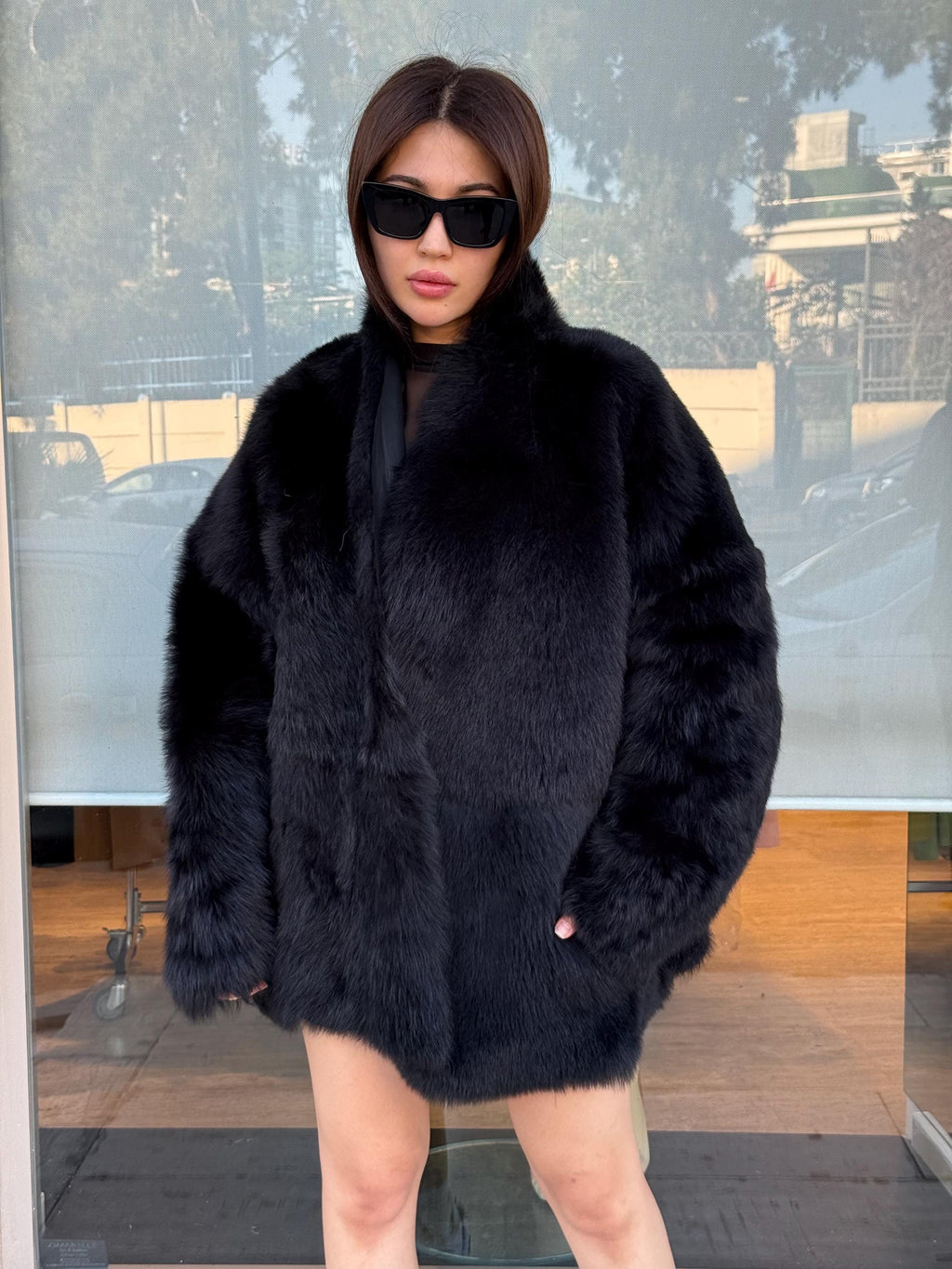 Reversible Black Shearling Coat: Handmade Winter Lamb Fur Jacket, Women Shearling Coat