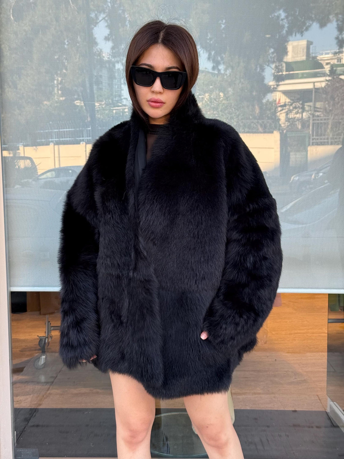 Reversible Black Shearling Coat: Handmade Winter Lamb Fur Jacket, Women Shearling Coat