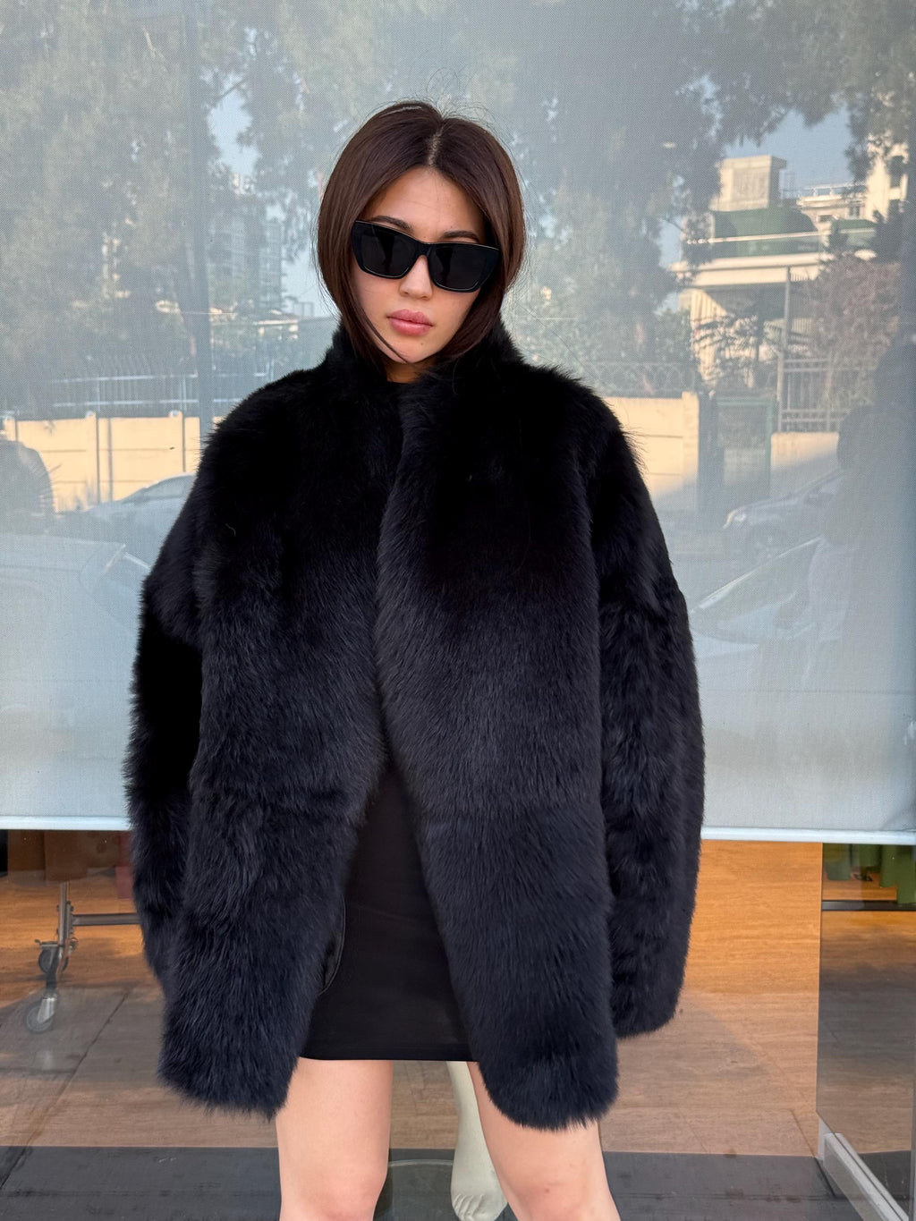 Reversible Black Shearling Coat: Handmade Winter Lamb Fur Jacket, Women Shearling Coat