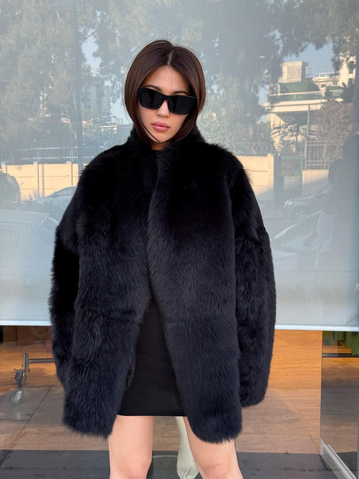 Reversible Black Shearling Coat: Handmade Winter Lamb Fur Jacket, Women Shearling Coat