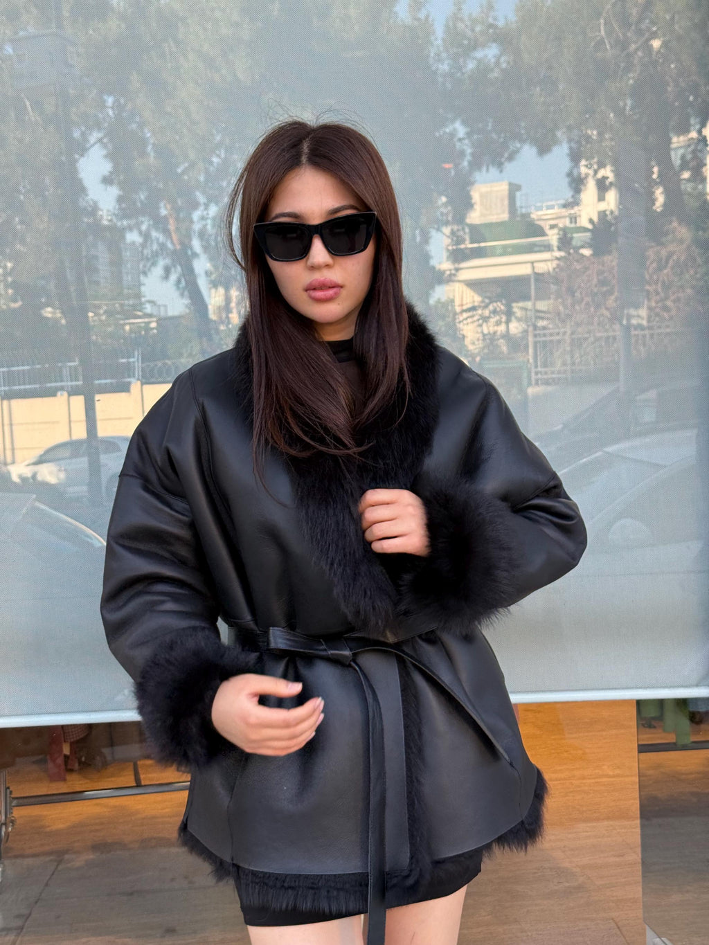 Reversible Black Shearling Coat: Handmade Winter Lamb Fur Jacket, Women Shearling Coat