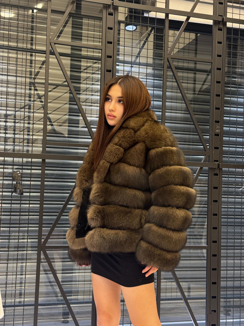 Brown Fox Fur Jacket, Limited Edition Sable Color Fur Coat For Women