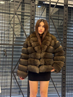 Brown Fox Fur Jacket, Limited Edition Sable Color Fur Coat For Women