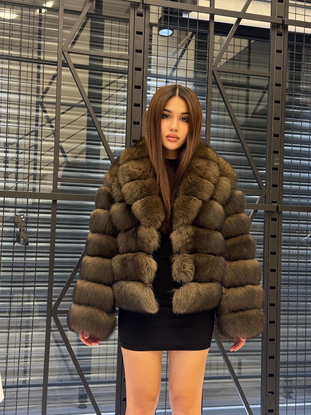 Brown Fox Fur Jacket, Limited Edition Sable Color Fur Coat For Women