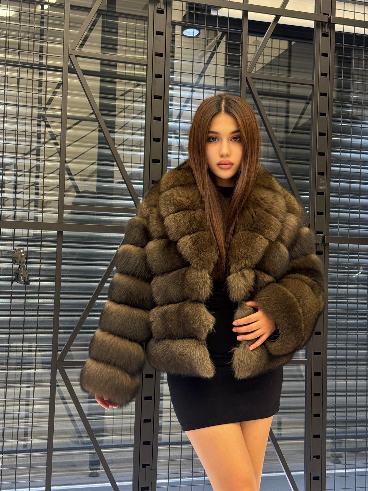 Brown Fox Fur Jacket, Limited Edition Sable Color Fur Coat For Women