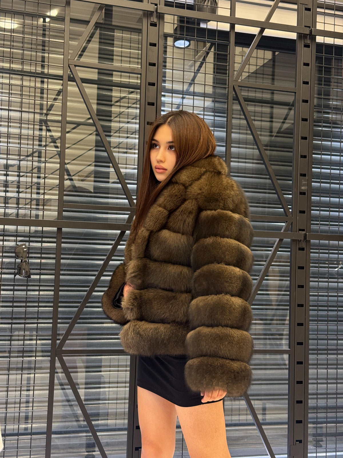 Brown Fox Fur Jacket, Limited Edition Sable Color Fur Coat For Women