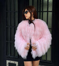 Handmade Sweet Pink Tibetan Fur Coat: Shaggy short Lamb Fur Jacket For Women