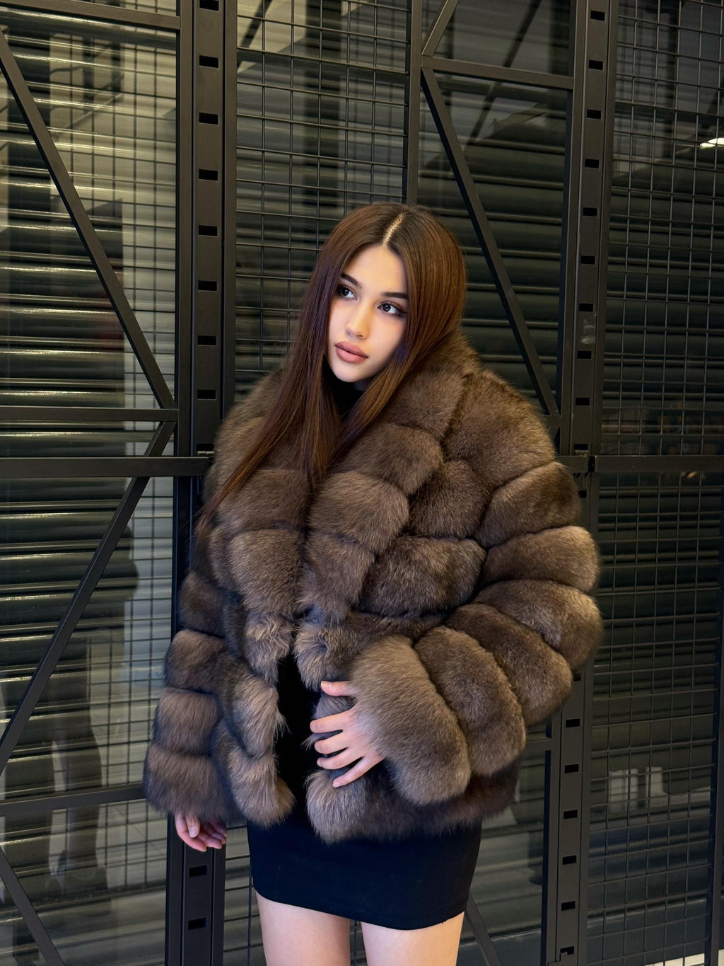 Brown Fox Fur Short Jacket: Handmade Luxury Sable Color Winter Coat