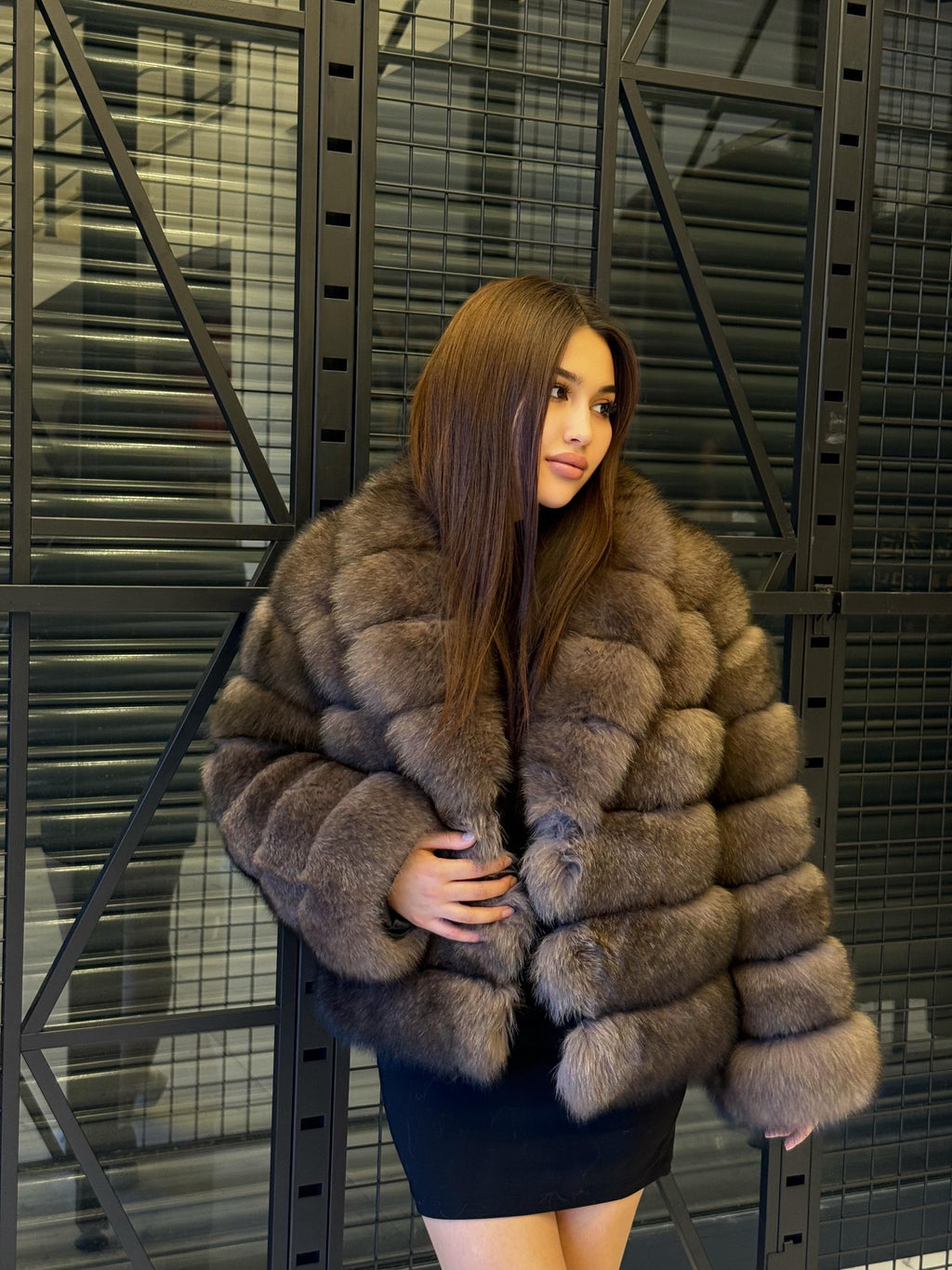 Brown Fox Fur Short Jacket: Handmade Luxury Sable Color Winter Coat