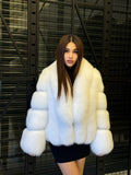 Shadow White Fox Fur Jacket. Short Fox Fur Jacket. Arctic White Fox Fur Jacket, Arctic Fox Fur Coat. Women Fox Fur Jacket
