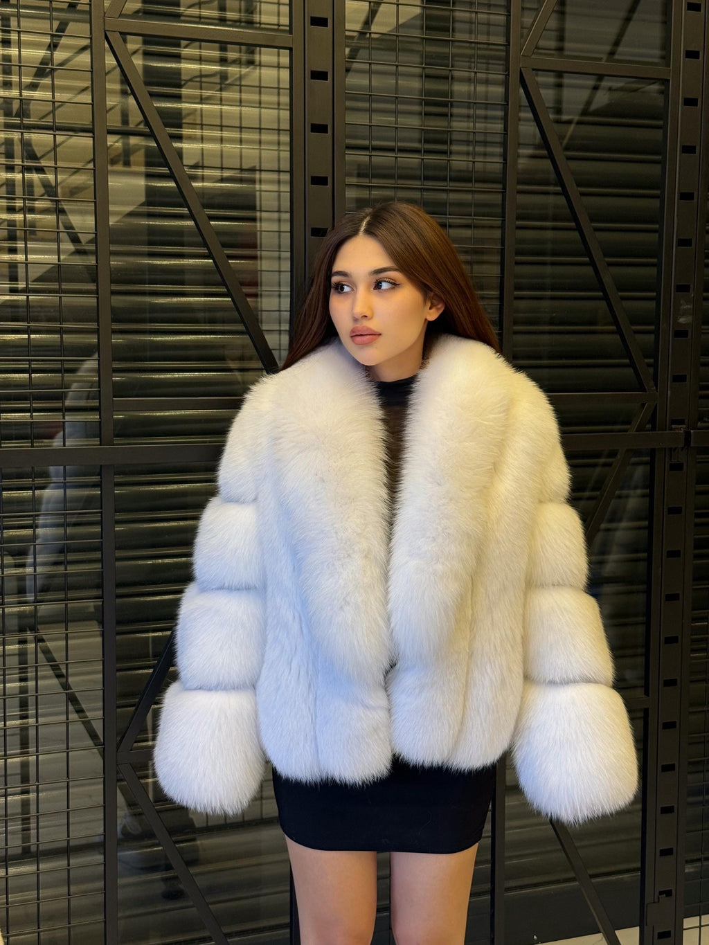 Shadow White Fox Fur Jacket. Short Fox Fur Jacket. Arctic White Fox Fur Jacket, Arctic Fox Fur Coat. Women Fox Fur Jacket