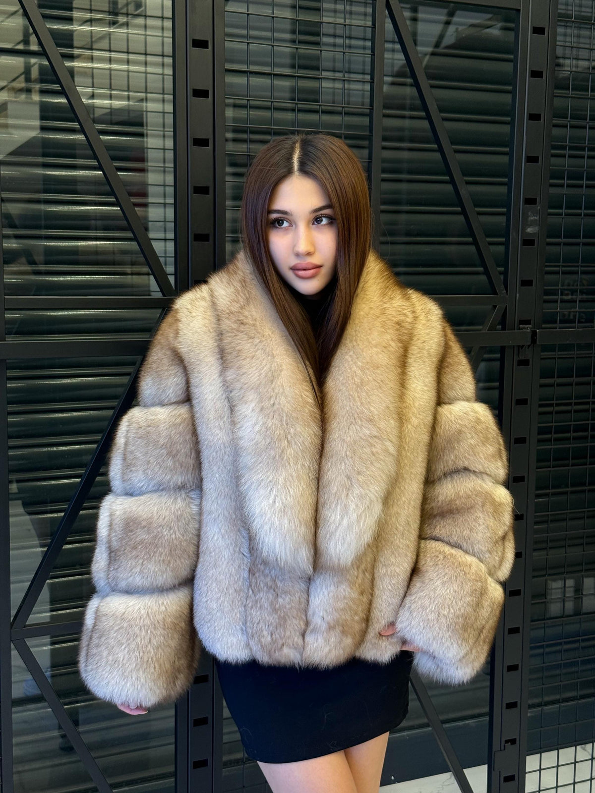 Handmade Gold Beige Fox Fur Jacket: Luxury Women Winter Fur Coat