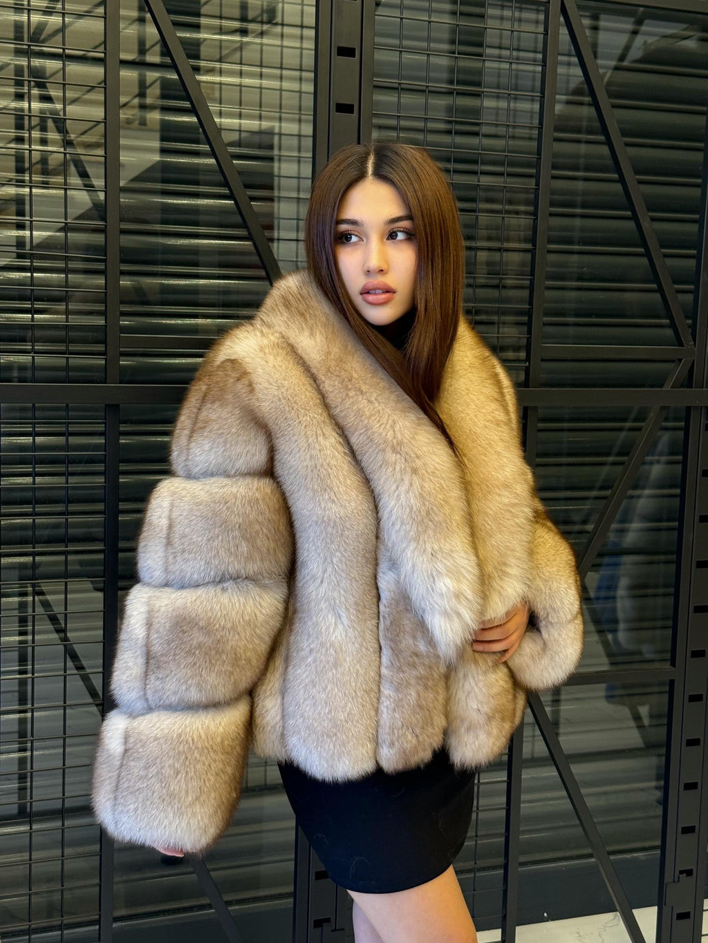 Handmade Gold Beige Fox Fur Jacket: Luxury Women Winter Fur Coat