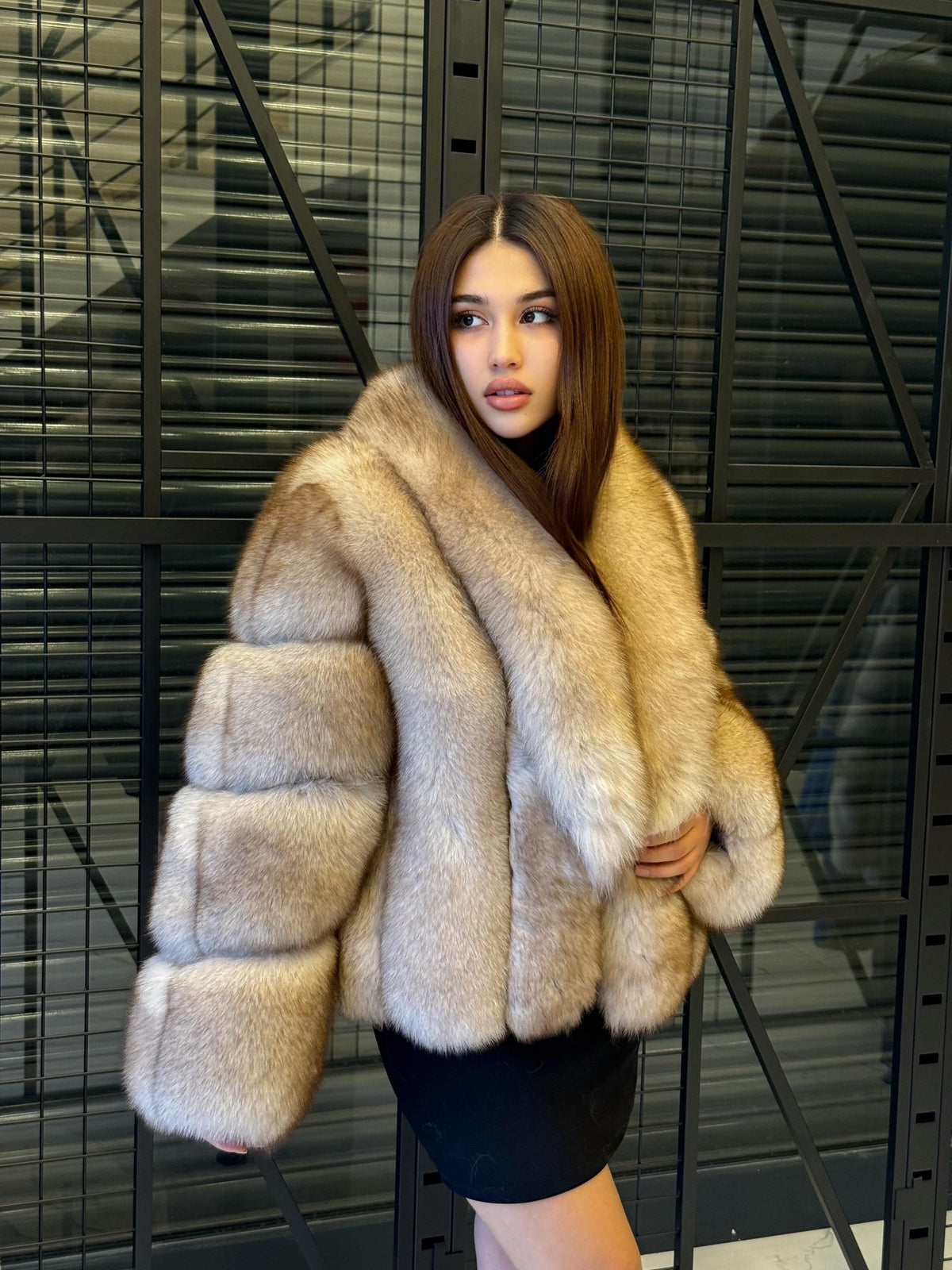 Handmade Gold Beige Fox Fur Jacket: Luxury Women Winter Fur Coat