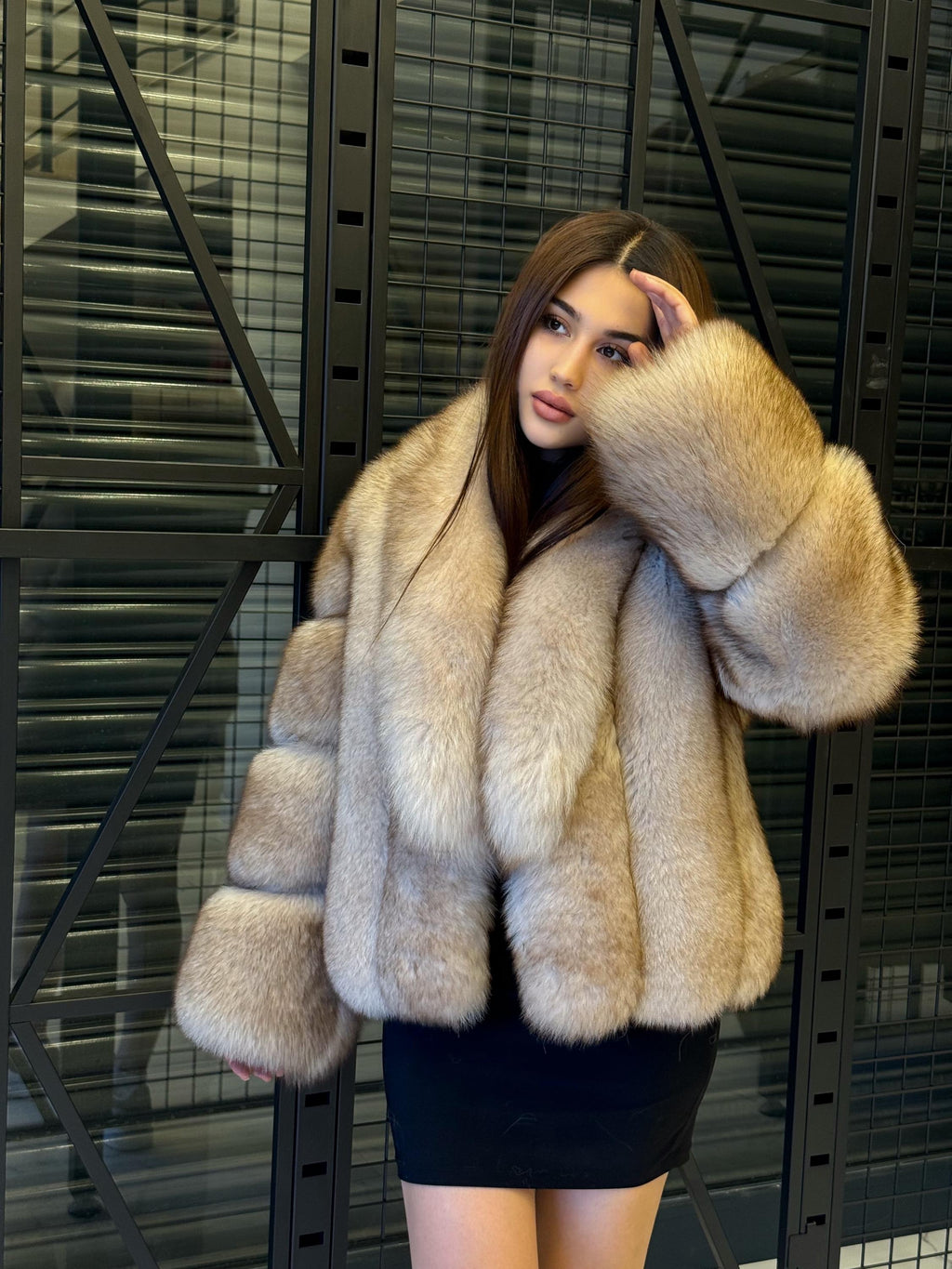 Handmade Gold Beige Fox Fur Jacket: Luxury Women Winter Fur Coat