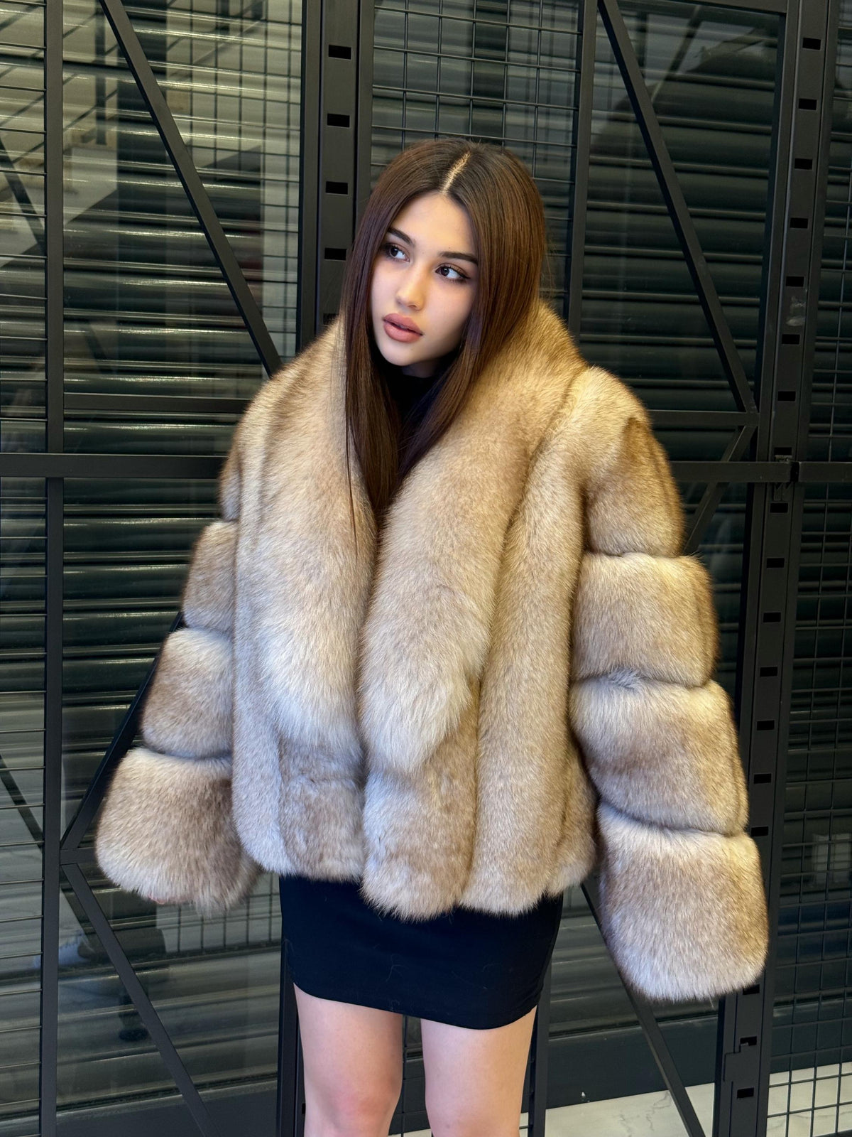 Handmade Gold Beige Fox Fur Jacket: Luxury Women Winter Fur Coat