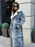 Handmade Grey Shearling Coat: Long Lambskin Jacket with White Wool Lining