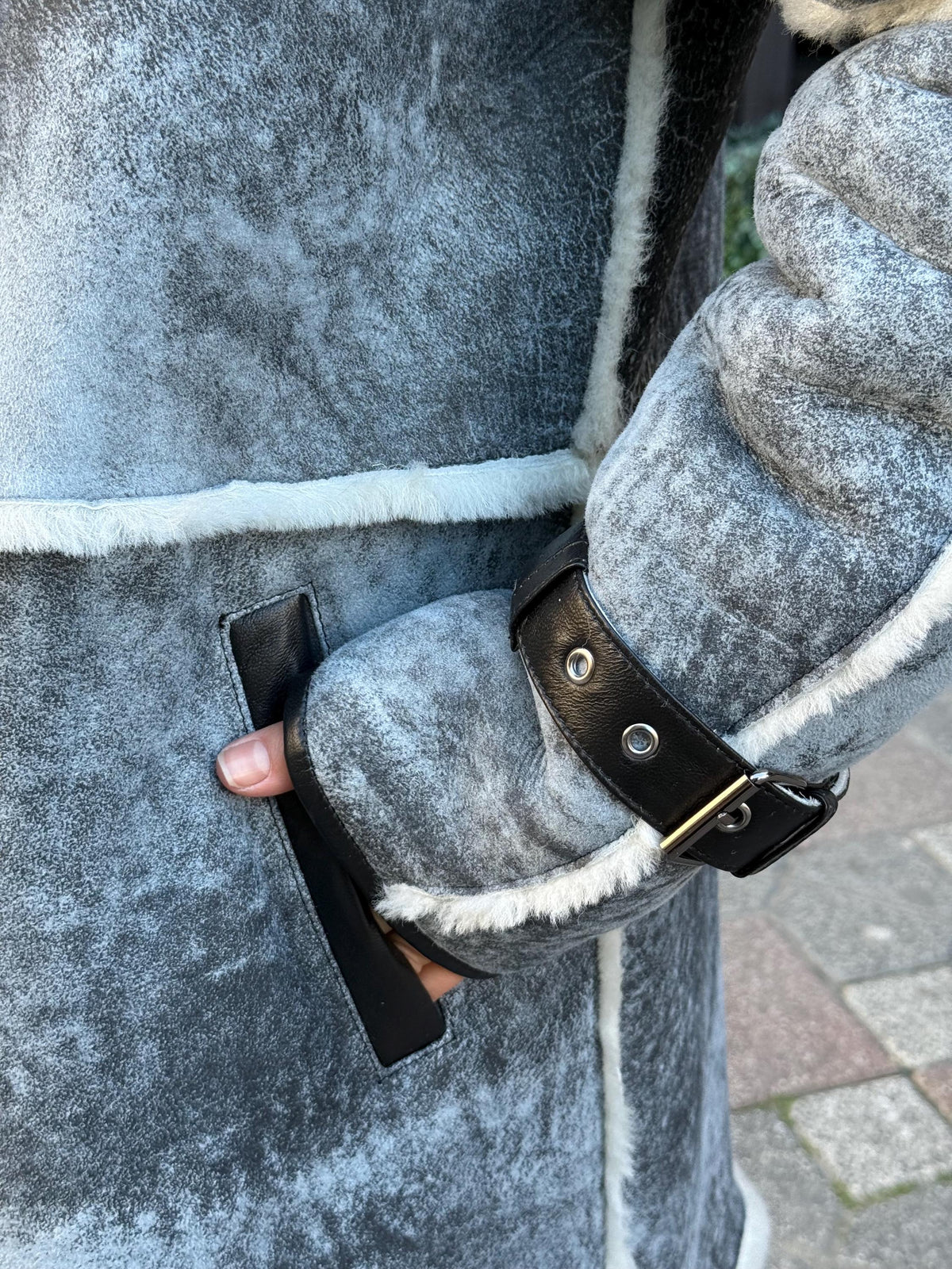 Handmade Grey Shearling Coat: Long Lambskin Jacket with White Wool Lining