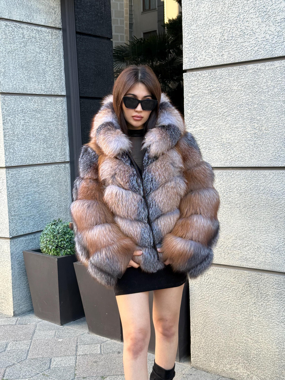 Genuine Fox Fur Jacket: Detachable Hood & Sleeves, Handmade Elegant Fur Coat